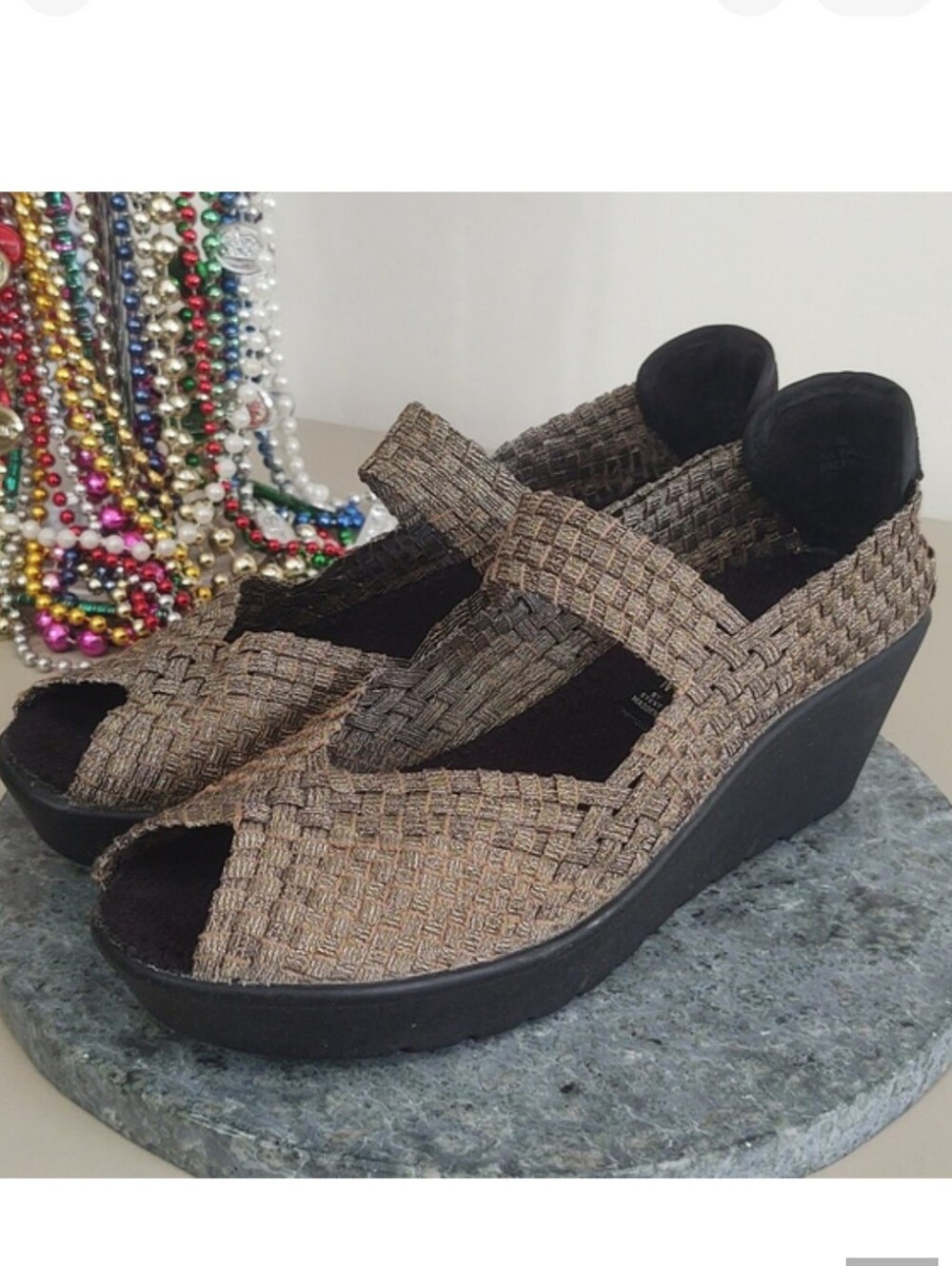 Steven by Steve Madden BRYNN Woven Metallic Gold Wedges 9.5